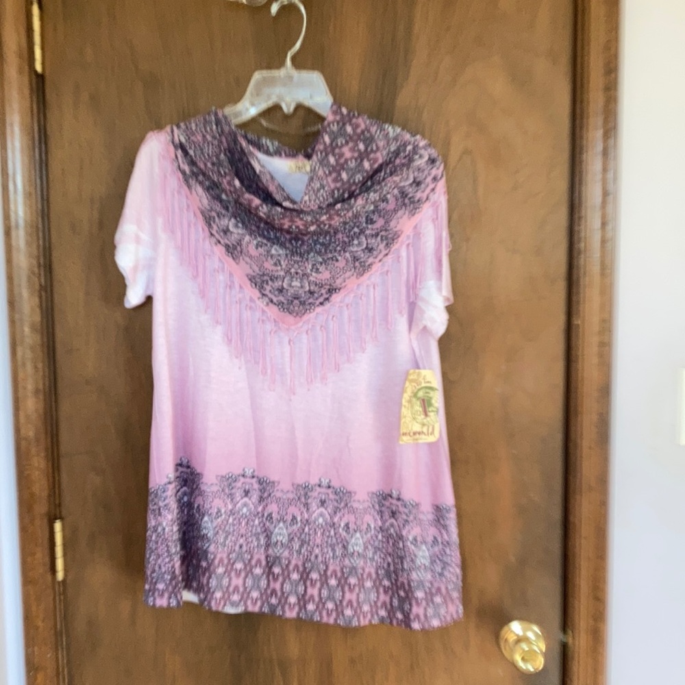 One World top mauve ombre w boho print at bottom & matching scarf L - Picture 17 of 17